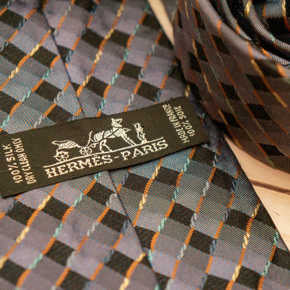 HERMES Tie Gray/Purple/Orange - Picture 2 of 5